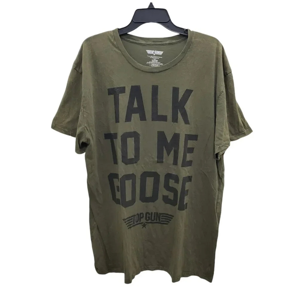 Top Gun Men's Big & Tall Olive Green Talk to Me Goose‎ Acid Wash Graphic Tee 3XL